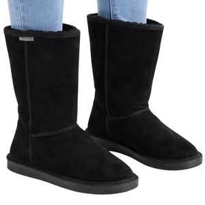 Bearpaw Emma Tall Black Suede Sheepskin Lining Winter Boots Womens Size 6